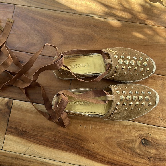 Jimmy Choo - Tan - Dolphin Espadrilles Flats w/ Punk Studs - Picture 3 of 7